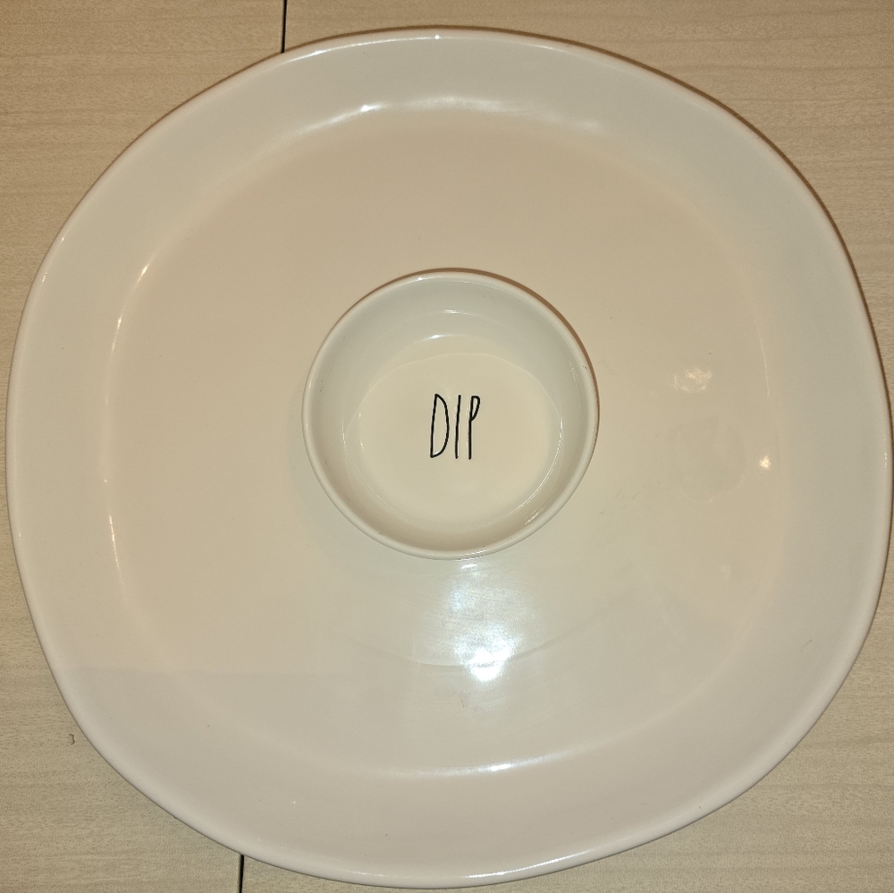 Rae Dunn Whte Chips and Dip Platter, 14" Diameter, Like New!
